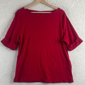NWT Karen Scott Womens Red Cotton Half Sleeve Bateau Neck T-Shirt Petite PXL